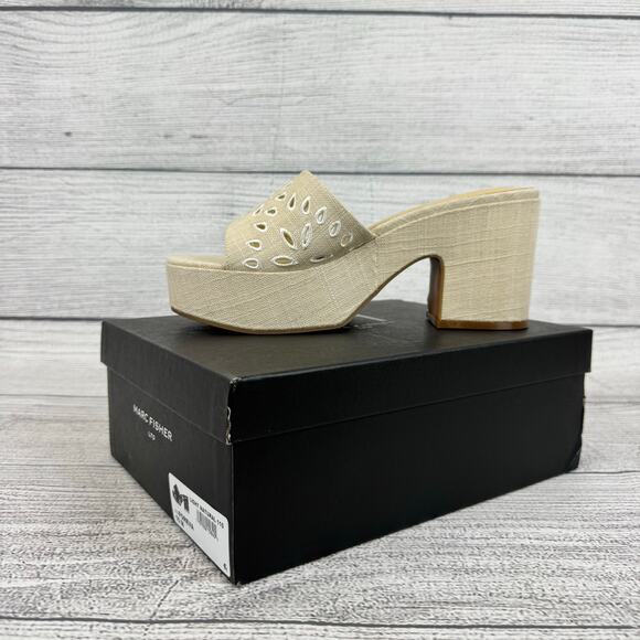 Marc Fisher LTD Natural Eyelet Summer Foreva Platform Sandals Size 10 - Picture 4 of 12